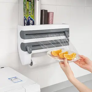 Hot selling 2023 Multi-function Kitchen Paper Towel Holder Shelf Spice Storage Rack Plastic Wrap Cutting Cling Film