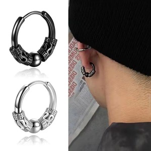Cross Earrings <b>Set</b> 12 <b>Pc</b> Black Zinc Alloy Stud Hoop Screw Earrings Men's Fashion Jewelry - Product Image 3