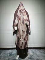 Abaya musulmane de luxe sur mesure en gros à Dubaï 2025, imprimé marbre brun, pour femmes, avec hijab assorti, robe ample et modeste