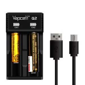 Vapcell Q2 Pengisi Daya Baterai Li-ion Cerdas, 2 Slot 1A Indikator LED Daya USB Mikro untuk 18650 18350 20700 26650
