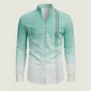 เสื้อเชิ้ตผู้ชายลำลองลายดอกไม้พิมพ์ไล่เฉดสี ป้องกันริ้วรอยสำหรับฤดูร้อน แขนยาว ติดกระดุม ผ้าคอตตอนผสม ปกคอพับได้ รับผลิตแบบ OEM พร้อมสกรีนโลโก้ - Product Image 1