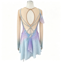 Robe de patinage artistique à épaules dénudées, dégradé violet-bleu orné de strass, en tissu mesh pour compétition et spectacle sur glace (adultes et enfants)