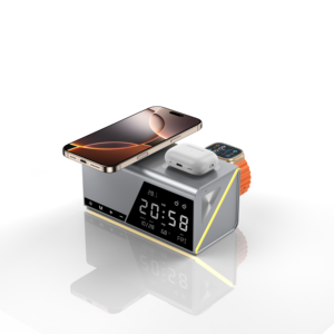 Estación de Carga Inalámbrica con Reloj Despertador, Novedad 6 en 1, Multifuncional de Escritorio, Cargador Inalámbrico Rápido 3 en 1 para Teléfono Móvil Inteligente - Product Image 1