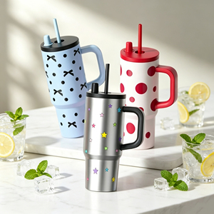 Gobelet isotherme 710 ml avec poignée, intérieur en acier inoxydable 316L, paille en Tritan, base antidérapante, tasse de voyage personnalisable - Product Image 1