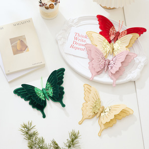 Nouvelle Décoration de Noël transfrontalière de 20 cm : Fleur de Noël Papillon de Simulation Double Couche Haut de Gamme - Product Image 1