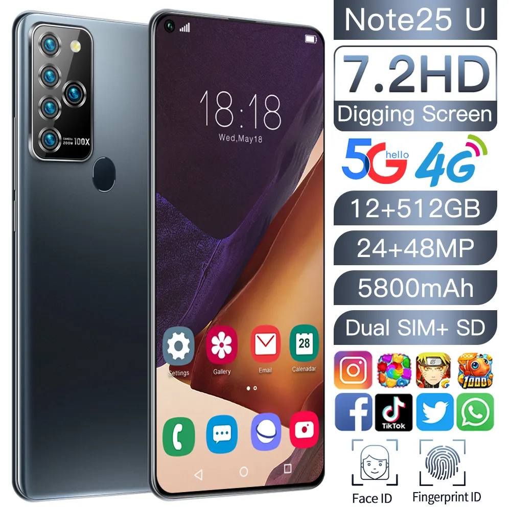 هاتف ذكي Note 25U يعمل بنظام التشغيل Android 12 + 2022G 4G, هاتف محمول بتقنية التعرف على بصمة الإصبع ، كاميرا HD ، نظام ملاحة GPS ، هاتف محمول 512