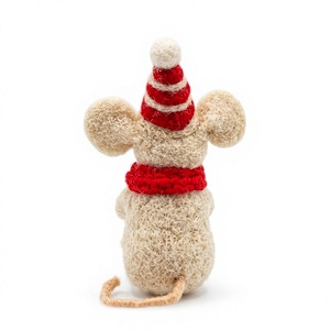 Décoration de Noël en forme de souris tricotée à la main, chapeau rouge, sac cadeau vert, ornement animalier de dessin animé, écologique, à suspendre au mur, pour l'intérieur - Product Image 4
