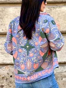 Chaqueta Corta Unisex de Algodón Ecológico, Bordada a Mano con Diseño Floral Suzani, Forrada, Tejida en Lona, para Invierno y Otoño - Product Image 2