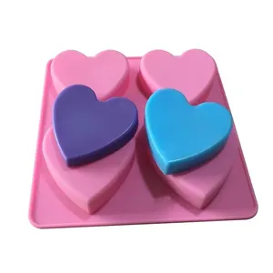 4 Lỗ Tình Yêu Silicone Bánh Khuôn Handmade Xà Phòng Khuôn Silicone Tình Yêu Trái Tim Bánh Khuôn Sô Cô La Jelly Baking DIY Công Cụ