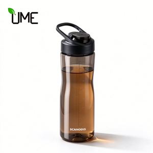 Bouteille d'eau portable en plastique avec logo personnalisé, couvercle à rabat, poignée, marquage de graduation, anti-fuite, pour le sport, la gym et les activités de plein air - Product Image 1