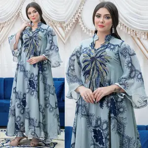 Abiti da donna a maniche lunghe di lusso di vendita caldi abaya moda musulmana malesia abaya paillettes all'ingrosso abaya