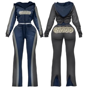 Tuta Sportiva da Donna Personalizzabile con Logo 2026, Stile Y2k Autunnale, Felpa con Zip e Pantaloni a Zampa, Completo Due Pezzi Slim Fit - Product Image 3