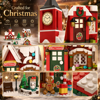 Kit de construction de ville hivernale de Noël de 969 pièces, mini village de vacances avec tour de l'horloge, maison de bonbons, arbre et parc de neige, jouet de décoration