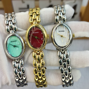 Montre élégante pour femme Besseron, boîtier ovale doré, montre à quartz analogique avec cadran en nacre et fermoir de bijoux tendance, 5 ATM - Product Image 4