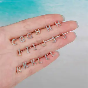 New 26 English Letters Micro Inlaid Zircon Screw Earrings For Women Copper Ear Bone Nail /