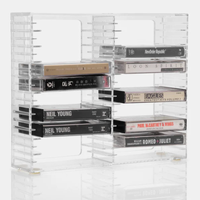 Support de cassette audio moderne en acrylique transparent en gros, unité de rangement et d'exposition pour lecteur de cassette, personnalisable