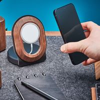 SAMDI Étagère de bureau en bois écologique, accessoires, chargeur sans fil en noyer, support de charge sans fil flexible, support de téléphone