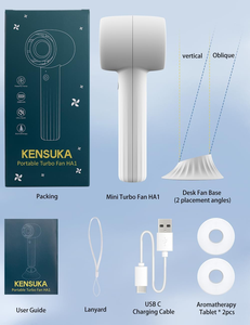 Ventilateur portable mini USB 2000mAh, aromathérapie, design sans pales, trois vitesses, rechargeable, moteur sans balais, 4-6 heures d'autonomie - Product Image 6