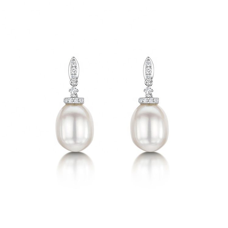 Perle d'eau douce Bijoux En Or 18k Montage Diamant Boucle D'oreille
