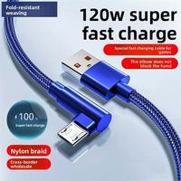 Kabel Micro-USB Nylon Elbow 120W 6A Pengisian Daya Super Cepat untuk Android, Gaming Mobile, Mobil, Komputer, Printer, Kamera, Pemindai Barcode