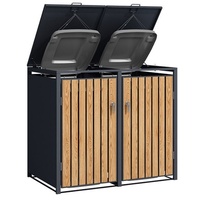 Poubelle de jardin en acier pour l'extérieur avec structure à toit ouvert Poubelle à roulettes avec boîte de rangement en plastique Poubelle double