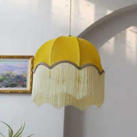 Lustre vintage jaune citron à pampilles, abat-jour pagode central, garantie 3 ans, style américain et français, pour restaurant et chambre, modèle en tissu