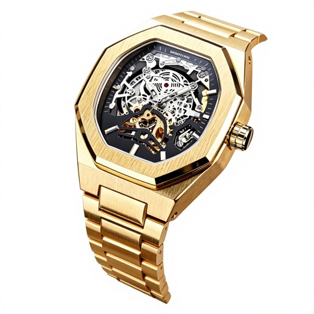 For 344 Hollow Mechanical Business Style Men's Automatic Mechanical Watch 46mm Water Resistant