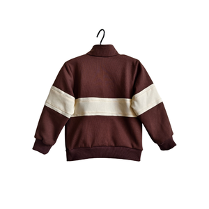 <span class=keywords><strong>Sweat</strong></span>-shirt à demi-zip en molleton français beige rayé doux pour garçon avec logo brodé personnalisé - Product Image 5
