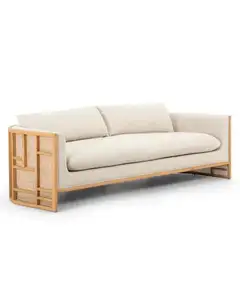 Cadeira de bar estofada em tecido Boucle, sofá de madeira para lazer, braço de vime, sofá de sala de estar