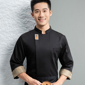 Uniforme de <span class=keywords><strong>chef</strong></span> pour homme avec visage souriant, polyester, ODM, restauration, restaurant occidental, pâtisserie, boulangerie, cuisine, manches longues - Product Image 3