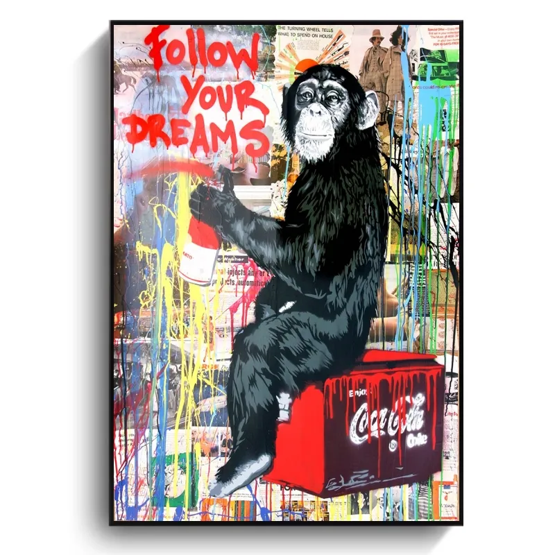 Ikuti impian Anda lukisan minyak pada kanvas dinding jalanan Seni Graffiti Pop seni kanvas cetak untuk ruang tamu Cuadros dekorasi