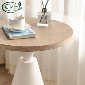 Cream Colored Solid Wood Coffee <b>Table</b> Round <b>Small</b> Living Room Bedroom <b>Side</b> <b>Table</b> Retro Design Mini <b>Table</b> - Product Image 4