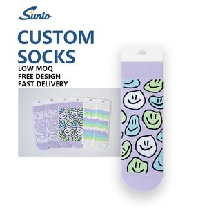 Kaos Kaki Unisex Motif Senyum Lucu Berwarna-warni Kaos Kaki Olahraga Wanita Spandex Katun Anti-Selip Fashion Musim Gugur Pria - Product Image 1