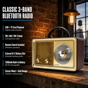 Radio Portátil Retro Vintage AM FM SW de 3 Bandas con Bluetooth, USB, Ranura para Tarjeta TF, Batería Recargable y Control Remoto, Venta al Por Mayor de Fábrica con Certificación CE OEM - Product Image 2
