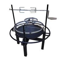 Barbecue multifonction moderne d'extérieur en fer galvanisé avec finition émail porcelaine, rôtissoire, foyer et chariot à 2 niveaux