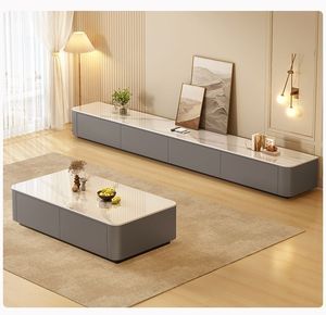 Meuble TV Crème, Ensemble <span class=keywords><strong>Table</strong></span> <span class=keywords><strong>Basse</strong></span> et Meuble TV Moderne pour Salon, Meuble TV de Rangement au Design Nordique Simple - Product Image 6