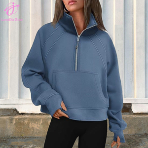 Loveda Custom Logo Hoodie Vendors Hot Selling <strong>Women</strong> <strong>Half</strong> <strong>Zip</strong> Cropped Stand Collar Thumb Hole Fleece <strong>Sweatshirt</strong> - Product Image 3