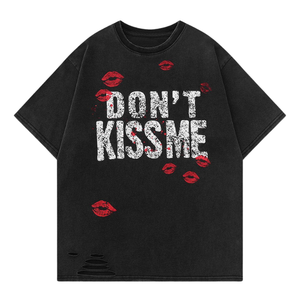 Wax Dyed Vintage Ripped <strong>Kiss</strong> Print Distressed Tee Custom Screen Print T-shirt Men Heavyweight Cotton Blank Oversized <strong>TShirt</strong> - Product Image 1