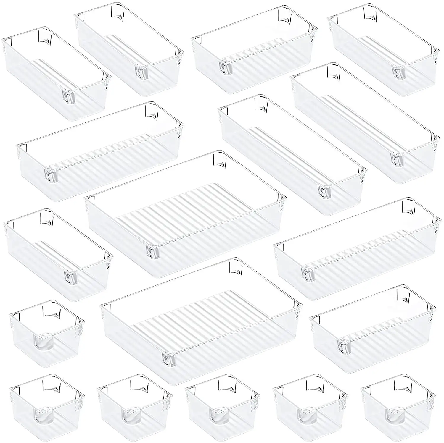 Amazon Hot-selling 24pcs Drawer Organizer Tray Set 5 Different Sizes Drawer Organizers for Makeup Office Desk Drawer Organizer