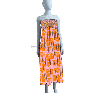 Vestido Largo Personalizado de Moda para Mujer Adulta, Estilo Smocked, Estampado Hawaiano, Sin Mangas, Tela de Seda de Leche - Product Image 6