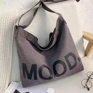 Vente en gros, grand sac cabas en toile pour femmes, imprimé sur mesure, en coton uni avec poche zippée, OEM - Product Image 2