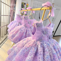 Robe en tulle à volants lavande pour filles, avec applique papillon 3D et bandeau à nœud, adorable robe de fête pour bébé