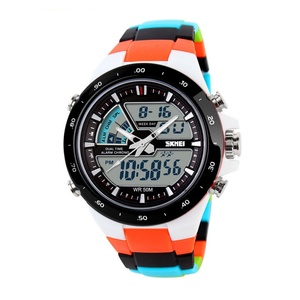 Montre-bracelet sportive Skmei 1016 avec logo OEM pour hommes, cadran bicolore cool, lumineux, tendance, bracelet en PU, grand cadran électronique - Product Image 3