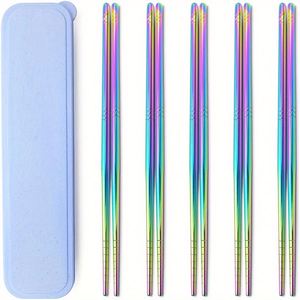 Vente en gros de baguettes coréennes en acier inoxydable 304 avec étui portable, baguettes en métal pour la maison, la cuisine et les restaurants - Product Image 1