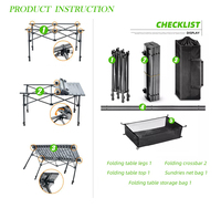 Tables pliantes d'extérieur réglables en hauteur, portables, en aluminium, pour pique-nique et camping, avec sac de transport, plusieurs tailles disponibles