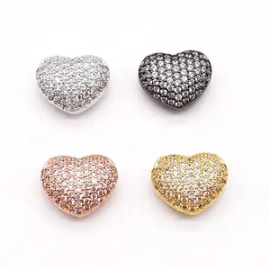 Fashion Cz Micro Insert Pave Diamond Heart Shape Spacer Beads Charm For Jewelry DIY