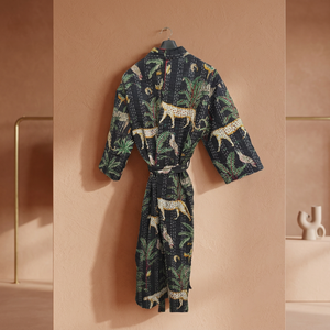 Robe Kimono Brodé et Imprimé à Manches Longues en Velours 100% Coton avec Cordon de Serrage pour Femme Adulte – Tenue de Mode Festive - Product Image 4