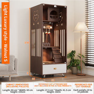 יוקרה רב-חתול מקורה וילה כלוב ידידותי לסביבה נושם מעץ מלא נשם סגנון מודרני שכבות מרובות - Product Image 2