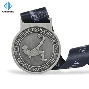 China Manufacture No Minimum Order Gold Custom Logo Medals Souvenir Sport Finisher Football Medallion With Sublimation Ribbon