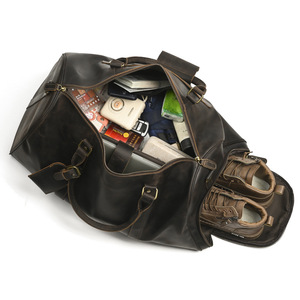 Genuine Leather Duffel <b>Bag</b> <b>Large</b> Capacity Men's Travel <b>Shoulder</b> <b>Bag</b> Business Commuter <b>Bag</b> Solid Color Soft Handle - Product Image 3